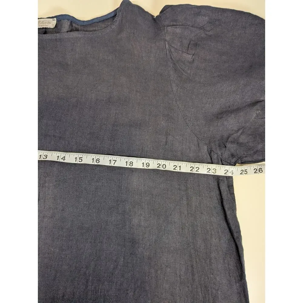 Bellambra Navy Linen Dress Size 1X Made In Italy Crochet Trim Short Sleeve - Picture 9 of 10